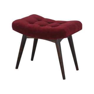 Reva Upholstered Bench Wine Red Velvet Channel Tufted Curved Saddle Nordic Legs