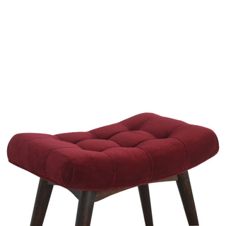 Reva Upholstered Bench Wine Red Velvet Channel Tufted Curved Saddle Nordic Legs