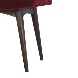 Reva Upholstered Bench Wine Red Velvet Channel Tufted Curved Saddle Nordic Legs