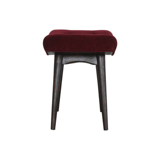 Reva Upholstered Bench Wine Red Velvet Channel Tufted Curved Saddle Nordic Legs