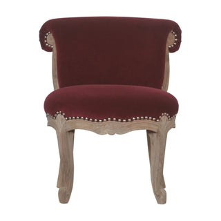 Rosalind Accent Chair Wine Red Velvet Studded Acid-Wash Cabriole