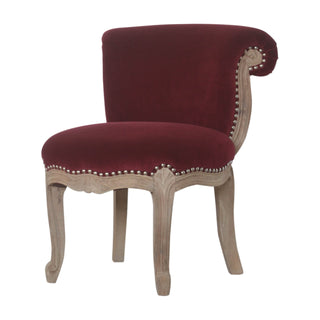 Rosalind Accent Chair Wine Red Velvet Studded Acid-Wash Cabriole