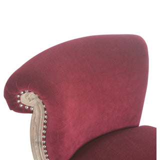 Rosalind Accent Chair Wine Red Velvet Studded Acid-Wash Cabriole