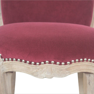 Rosalind Accent Chair Wine Red Velvet Studded Acid-Wash Cabriole