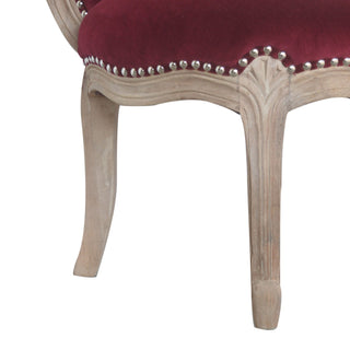 Rosalind Accent Chair Wine Red Velvet Studded Acid-Wash Cabriole