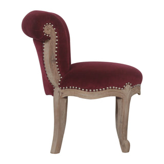 Rosalind Accent Chair Wine Red Velvet Studded Acid-Wash Cabriole
