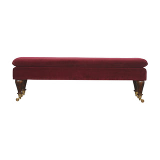 Vesper Upholstered Bench Wine Red Velvet Brass Castor Feet