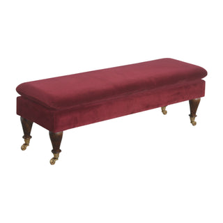 Vesper Upholstered Bench Wine Red Velvet Brass Castor Feet