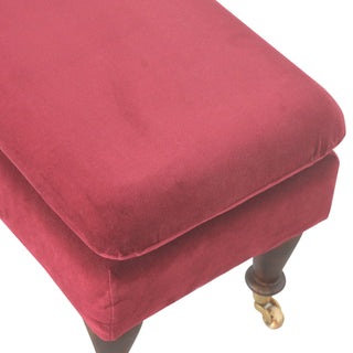 Vesper Upholstered Bench Wine Red Velvet Brass Castor Feet