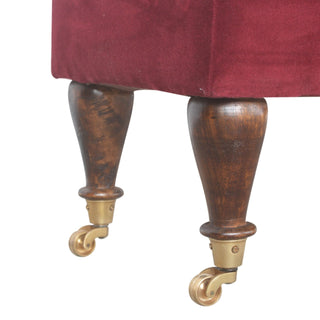 Vesper Upholstered Bench Wine Red Velvet Brass Castor Feet
