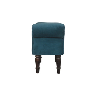 Marina Bedroom Bench Teal Velvet Scroll Arms Turned Dark Walnut Legs