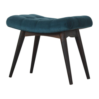 Cove Upholstered Bench Teal Velvet Button Tufted Curved Saddle Splayed Legs
