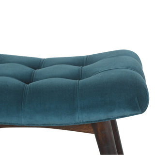Cove Upholstered Bench Teal Velvet Button Tufted Curved Saddle Splayed Legs