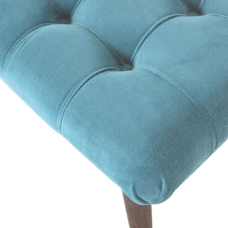 Cove Upholstered Bench Teal Velvet Button Tufted Curved Saddle Splayed Legs