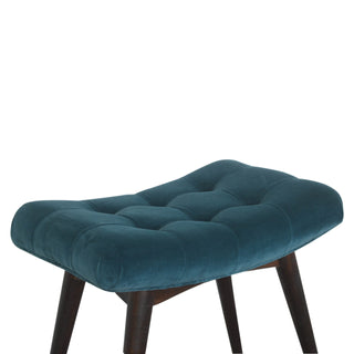 Cove Upholstered Bench Teal Velvet Button Tufted Curved Saddle Splayed Legs