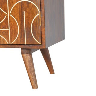 Orison Display Cabinet Tall Slim Abstract Brass Line Inlay Chestnut Twin-Door