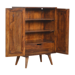 Orison Display Cabinet Tall Slim Abstract Brass Line Inlay Chestnut Twin-Door