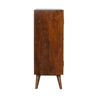 Orison Display Cabinet Tall Slim Abstract Brass Line Inlay Chestnut Twin-Door