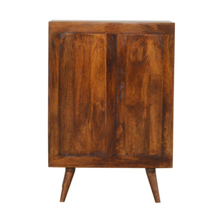 Orison Display Cabinet Tall Slim Abstract Brass Line Inlay Chestnut Twin-Door