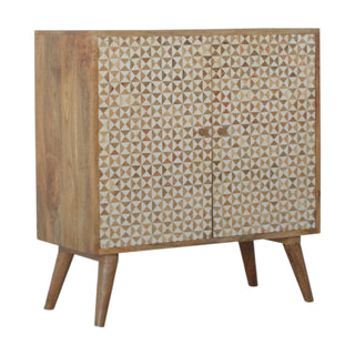 Prism Display Cabinet Geometric Resin Inlay Natural Mango Twin-Door