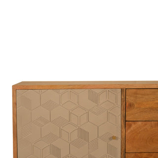 Stellan Small Sideboard with Champagne Carved Cube Door Panel and Tapered Legs