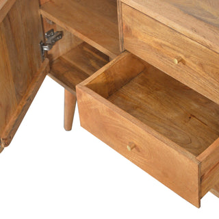 Stellan Small Sideboard with Champagne Carved Cube Door Panel and Tapered Legs