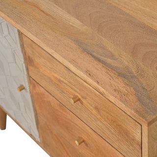 Stellan Small Sideboard with Champagne Carved Cube Door Panel and Tapered Legs
