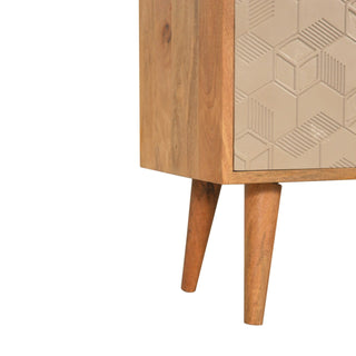 Stellan Small Sideboard with Champagne Carved Cube Door Panel and Tapered Legs