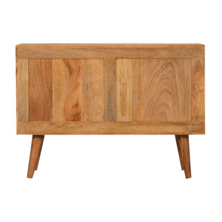 Stellan Small Sideboard with Champagne Carved Cube Door Panel and Tapered Legs