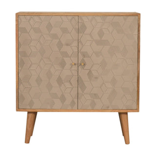 Quartz Display Cabinet Champagne Painted 3D Geometric Cube Relief Oak Frame