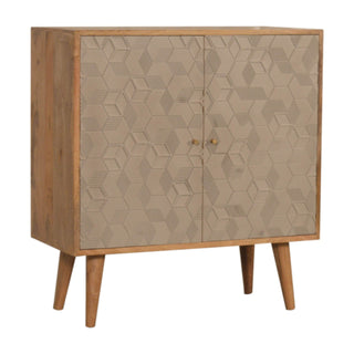 Quartz Display Cabinet Champagne Painted 3D Geometric Cube Relief Oak Frame
