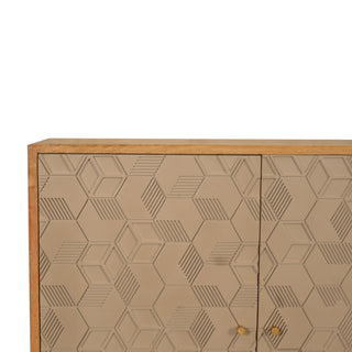 Quartz Display Cabinet Champagne Painted 3D Geometric Cube Relief Oak Frame