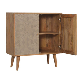 Quartz Display Cabinet Champagne Painted 3D Geometric Cube Relief Oak Frame