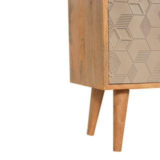 Quartz Display Cabinet Champagne Painted 3D Geometric Cube Relief Oak Frame