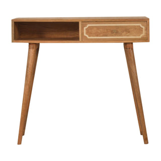 Asha Writing Desk Mango Wood Inlay Border Drawer With Brass Knob