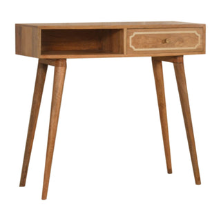 Asha Writing Desk Mango Wood Inlay Border Drawer With Brass Knob