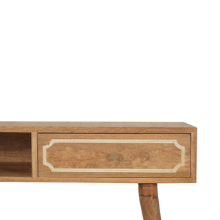 Asha Writing Desk Mango Wood Inlay Border Drawer With Brass Knob