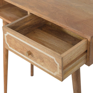 Asha Writing Desk Mango Wood Inlay Border Drawer With Brass Knob