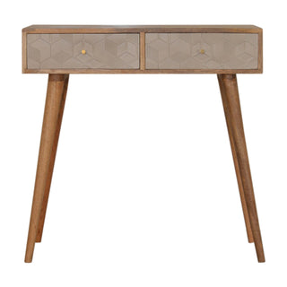 Lumi Console Table with Drawers Champagne Cube Carved Mango Wood Oak