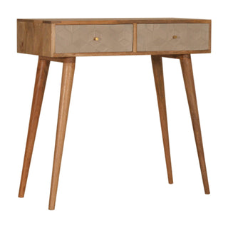 Lumi Console Table with Drawers Champagne Cube Carved Mango Wood Oak