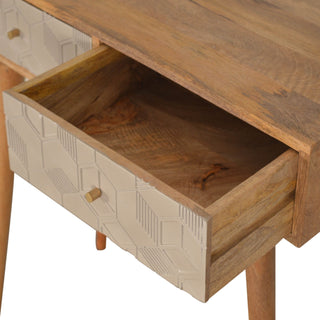 Lumi Console Table with Drawers Champagne Cube Carved Mango Wood Oak