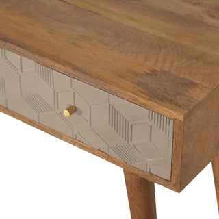 Lumi Console Table with Drawers Champagne Cube Carved Mango Wood Oak