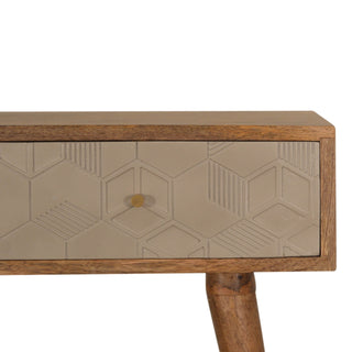 Lumi Console Table with Drawers Champagne Cube Carved Mango Wood Oak