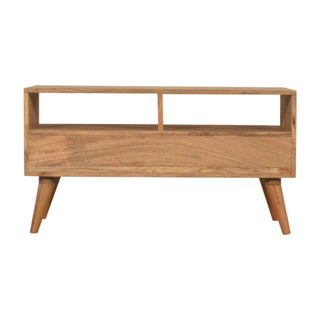 Hana Media Unit Oak Mango Wood Black & White Star-Pattern Screen-Printed Drawers with Nordic Legs