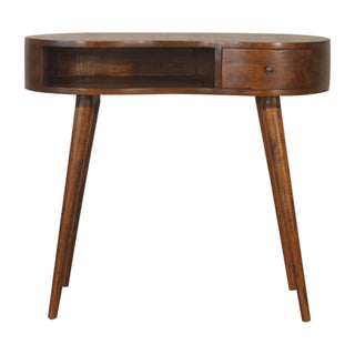 Luna Writing Desk Mango Wood Full Oval Body Chestnut With Brass Knob