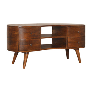 Tide Media Unit Chestnut Mango Wood Wave-Curved Oval Ends Four Drawers with Nordic Tapered Legs