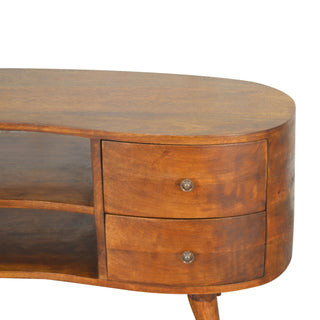 Tide Media Unit Chestnut Mango Wood Wave-Curved Oval Ends Four Drawers with Nordic Tapered Legs