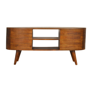 Tide Media Unit Chestnut Mango Wood Wave-Curved Oval Ends Four Drawers with Nordic Tapered Legs