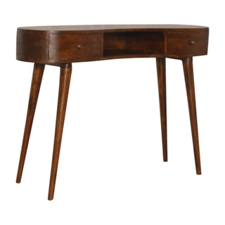 Bronte Writing Desk Mango Wood Wave-Shaped Top Dual Mini Drawers Chestnut
