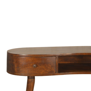 Bronte Writing Desk Mango Wood Wave-Shaped Top Dual Mini Drawers Chestnut